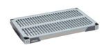 The MetroMax i MX1830G Plastic Industrial Shelf with Grid Mat, 18 x 30, features a grid-patterned gray surface for efficient drainage, plus reinforced corners and raised edges for enhanced stability.