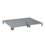 The Metro FL100 Flexline Lockable Drawer Cover is a metallic platform with adjustable side brackets and multiple screw holes for versatile mounting, featuring a central lock mechanism. Its simple, industrial design makes it ideal for supporting equipment or machinery.