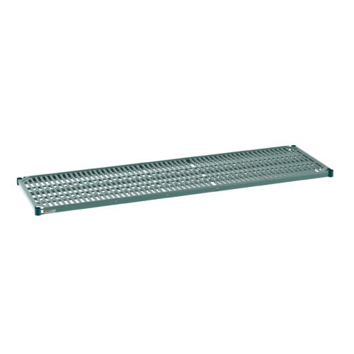 v6ymw3mk31m6xlfi7ryt3qj2tfo9sk72.jpg The 21 x 72 Metro Super Erecta Pro PR2172NK3 Industrial Wire Restaurant Shelf features a greenish tint, small perforations, and reinforced edges for sturdiness. Its displayed on a plain white background.