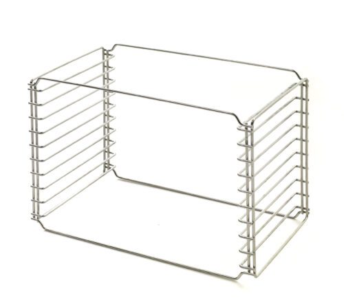 The Metro MS-SPH PrepMate Pan Holder is a rectangular metal wire rack with open sides and multiple horizontal bars, offering a minimalist, industrial design ideal for organizing in any modern space.