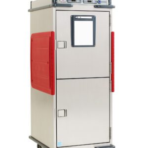 The Metro C5T9DX-DSFA C5 T-Series is a full-height heated transport cabinet with Dutch solid doors, red bumpers, digital controls, and fixed lip load slides. Its stainless steel on wheels, operates at 1176-1400W, and is compatible with 220-240V at 50/60Hz.