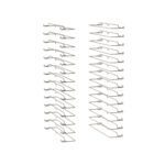 Two interconnected, vertical metal racks showcase the Metro C5-USLIDE-7S Stainless Steel Universal Slide Upgrade for 3/4 Height C5 Series Cabinets, featuring slanted wire arms ideal for storing or drying art pieces against a white background.