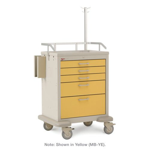 vmpmr9bn4n3vwkx13f1c3fvmfcyq6t4r.jpg The Metro MBX3110ISO Basix Isolation Cart features five drawers, a side compartment, an IV pole on top, four smooth-rolling wheels, and a beige top with a safety rail to secure items. Note: Shown in Yellow (MB-YE).