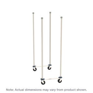 This mobile support structure, named the Metro MXTTM18S Top-Track Mobile Unit Kit for 18 Wide MetroMax Shelving, includes a metal frame with four polymer posts and stainless casters for easy movement. Note: Actual dimensions may vary from product shown.