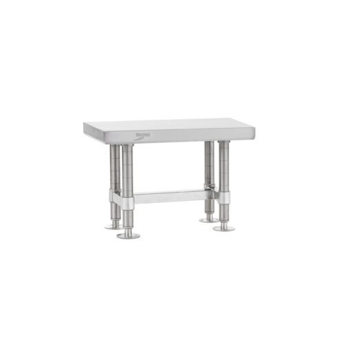 The Metro GB1224S Stainless Steel Gowning Bench offers a minimalist industrial design with a 12 x 24 flat surface and four cylindrical legs for stability, making it ideal for heavy-duty use.