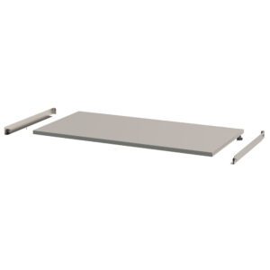 The Metro CV2448S Solid Roller Shelf for CaseVue Surgical Case Carts is a 24 x 48 flat, rectangular, light gray shelf with two metal brackets on the sides designed for wall mounting.