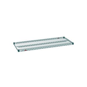 The Metro Super Erecta 2154NK3 Industrial Wire Shelf, with a Metroseal Green Epoxy coating and dimensions of 21 x 54, features a grid pattern and reinforced edges, making it ideal for organizing. Its highlighted against a plain white background to emphasize its practical design.