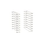 Enhance your space with metal wall-mounted storage racks featuring angled tiers for rolled items, perfectly pairing with the Metro C5-USLIDE-5S Stainless Steel Universal Slide Upgrade for 1/2 Height C5 Series Cabinets to ensure efficient organization against a minimalist white backdrop.