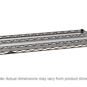 A black metal wire shelf with a grid resembles the Metro Super Erecta 1436N-DCH Wire Shelf in Copper Hammertone, displayed against a white background. Note: Actual dimensions of 14 x 36 may vary from product shown.