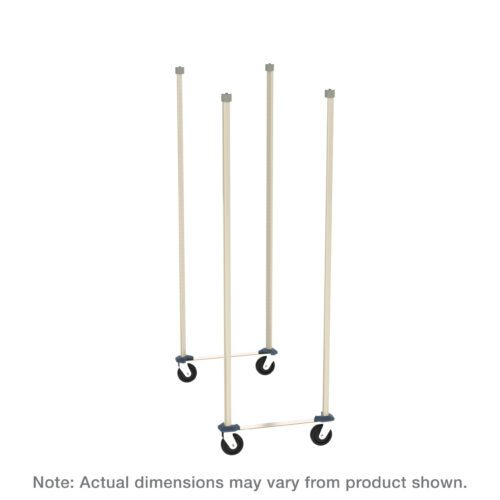 The Metro MQTTM21C Mobile Unit Kit, featuring epoxy-coated steel posts and plated casters, is a mobile frame with three upright poles and two horizontal bars. Note: Actual dimensions may vary from product shown. Ideal for 21 wide MetroMax shelving against a white background.