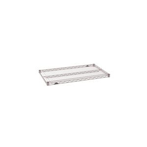 The Metro Super Erecta 2136NK4 industrial wire shelf, sized at 21 x 36, features a metal grid pattern with a sleek design. Its durable Metroseal Gray Epoxy finish in silver ensures both style and resilience.
