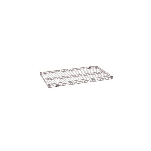 The Metro Super Erecta 2136NK4 industrial wire shelf, sized at 21 x 36, features a metal grid pattern with a sleek design. Its durable Metroseal Gray Epoxy finish in silver ensures both style and resilience.