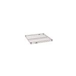 The Metro Super Erecta 2424NK4 Wire Shelf, sized 24 x 24, has a square grid metal design with short edges. Its industrial silver look, enhanced by a durable Metroseal Gray Epoxy coating, makes it ideal for shelving units.