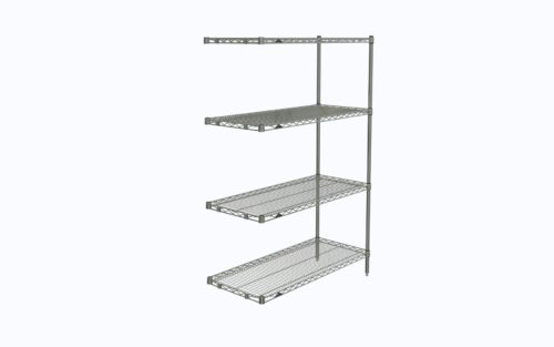 wxysw81cgq9j1vm60eifcd21dhanxhkp.jpg The Metro AN346C Super Erecta Add-On Unit, 18 x 42 x 63, offers a chrome finish with four wire shelves, ideal for organizing against a light gray backdrop.