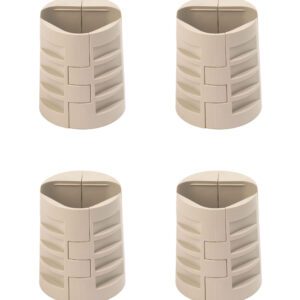 A bag of four Metro MTLA Tri-Lobal Adapters, suitable for MetroMax polymer or steel posts and displaying a beige, triangular design with ribbed sides, is arranged in a 2x2 grid on a white background.