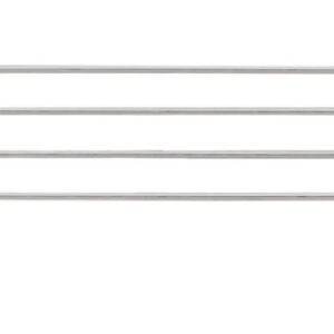The Metro L54N-4S Super Erecta 4 High Stackable Ledge for Wire Shelving is a sleek stainless steel 54 arrangement featuring three parallel metal rods and five evenly spaced vertical loops, perfect for modern shelving needs.