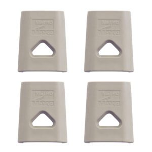 A Metro MAX4-9985 bag contains 4 MetroMax 4 Industrial Plastic Shelving Wedges. The beige wedges, marked Metro MAX4, feature a central triangular hole and are arranged in a two-by-two grid on a white background.
