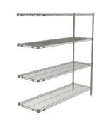 The Metro AN366BR Super Erecta 4-Shelf Industrial Wire Shelving Add-On Unit, Brite, 18 x 60 x 63, features four adjustable shelves and interlocking bars for optimal storage, enhancing organization with its simple open structure for easy visibility and access.