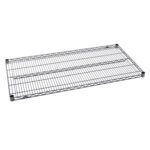 The Metro Super Erecta 2448N-DSG Industrial Wire Shelf in Smoked Glass, sized 24 x 48, has a rectangular grid design with reinforced borders and corner caps, ideal for modular shelving systems and offering an industrial look.