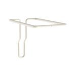 The minimalist white metal wall hook resembles the sleek Metro FL575 Flexline Laryngoscope Blade/Specimen Bag Holder with its U-shaped design and parallel rods that elegantly curve downward, forming a loop against a plain white backdrop.