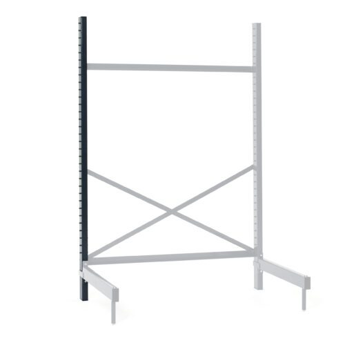 The Metro SMU76 SmartLever Upright is a sleek 76-inch gray metal shelving frame with vertical supports and horizontal beams for stability, designed for adjustable shelving. Its modern look contrasts beautifully against a crisp white background.