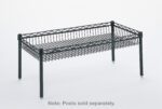 The Metro DD3448B Super Erecta Wire Basket Shelf, measuring 14 x 48, is a sturdy black shelf featuring a raised border and four legs; posts are sold separately. It is set against a white background.