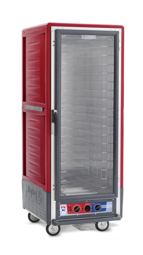y0gzmk1tdnhxdtfyywqai4h4fe06ikip.jpg The Metro C539-MXFC-4 C5 3 Series Cabinet is a full-height, insulated holding/proofing cabinet with a red design and clear full-length door. It includes fixed wire slides and wheels for mobility, control knobs, and temperature gauges. Powered at 220-240V, it operates on 50/60Hz at 1681-2000W.