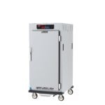 The Metro C597L-SFS-UA, a 3/4 height stainless steel cabinet with universal wire slides, features a full-length solid door and digital control panel. Its mobile on four caster wheels, operates efficiently at 1440W, 120V, and 60Hz for heated holding and proofing.