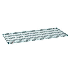 The Metro Super Erecta 3072NK3 Industrial Wire Shelf in Metroseal Green Epoxy features a robust 30 x 72 design with tightly spaced horizontal bars, ideal for efficient organization and storage.