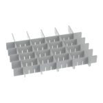 The Metro FL141 Divider Kit for Flexline/Lifeline 3 Drawers is a grey plastic organizer with an egg crate-style grid, ideal for neatly dividing storage space.