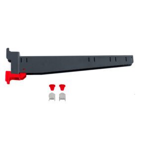 A sleek black and red 3D printer arm showcases two red plastic components and two silver metal clips, featuring the 21 Metro SMA21A-ADD SmartLever Arm (Single), against a crisp white background.