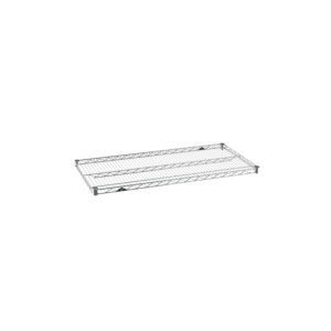 The Metro Super Erecta 2142NC Industrial Wire Shelf in chrome, measuring 21 x 42, has a sleek rectangular grid pattern with subtly elevated edges for enhanced strength and durability.