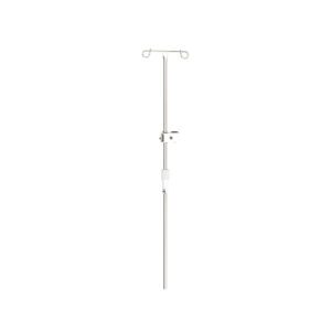 The Metro FL563 Flexline IV Pole with Universal Clamp offers adjustable height, a sturdy metal design, a stable base, and top hooks for effectively hanging IV bags.