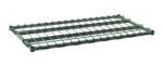 The Metro 2424DRK3 Super Erecta Heavy-Duty Dunnage Shelf features a strong wire grid design with reinforced edges, measures 24 x 24, and is constructed of metal with a durable Metroseal Green Epoxy finish.