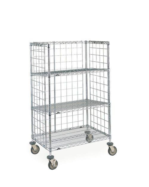 z231zpxavmfxvzniae1ij4lgfmtdx3ea.jpg The Metro AST35DC Super Erecta Cart, sized 24 x 36 x 59.875, features three tiers, two enclosed sides, an open front with mesh design for visibility and airflow, and wheels—ideal for organizing and transporting items.
