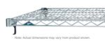The Metro Super Adjustable Super Erecta A1854NC Industrial Wire Shelf in chrome, with dimensions of 18 x 54, features a side grid-like pattern and diagonal supports; a blue logo reads Metro. Note: Actual dimensions may vary from product shown.