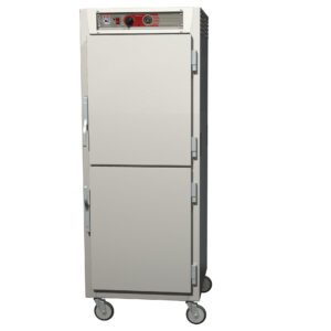 The Metro C569L-SDS-UA C5 6 Series Insulated Reach-In Holding Cabinet features full height and Dutch solid doors. It operates at 120V, 60Hz, with universal wire slides. Equipped with top-positioned control knobs and four caster wheels for mobility, its a durable stainless steel food warmer.