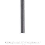 A tall, cylindrical smoked glass bar resembling the Metro 74UP-DSG Super Erecta shelving post is vertically positioned against a white backdrop. Its smooth surface features subtle, evenly spaced grooves. Text beneath it notes: Note: Actual dimensions may vary from product shown.