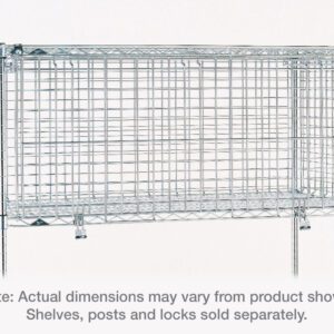 The Metro SECM2460NC Super Erecta Security Module is a chrome rectangular wire mesh storage cage measuring 24 x 60 x 20. It has four supporting legs and dimensions may vary. Shelves, posts, and locks are sold separately.