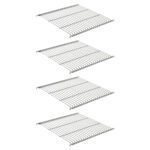 Four identical Metro C5-SHELFONLY-9S stainless steel wire shelves, designed for use in C5 and 1 Series full-height cabinets, feature a 4-grid pattern with curved hooks on the sides. They are stacked vertically against a plain white background.