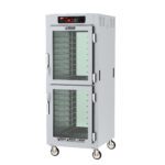 The Metro C589L-SDC-UPDC C5 8 Series is a full-height insulated pass-thru holding cabinet with stainless steel construction, featuring Dutch clear doors, universal wire slides, a top digital control panel, and runs on 120V power with wheels for mobility.