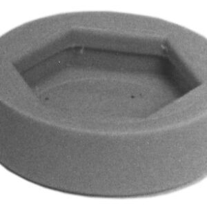 A grayscale image shows a cylindrical object with a hexagonal top indent, resembling a bolt or screw head. This piece could integrate seamlessly into structures such as the Metro 9991P Glides for Super Erecta Industrial Wire Shelving, enhancing its versatile design.