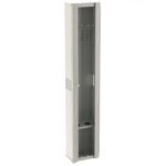 The Metro FL245 Flexline Scope Cabinet, 2-Hook, is a tall and narrow open steel locker with a light gray finish. It features a top shelf, vented door, base compartment, and hanging rod. The cabinet stands upright against a white background.