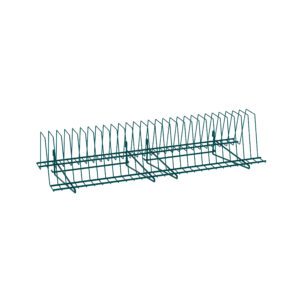 The Metro TDR36K3 SmartWall Tray Drying Rack in Metroseal Green Epoxy, 36, is showcased against a white background, highlighting its multiple slots for efficiently organizing plates.