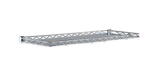 zxkispl1eo9r5mvanfcftvox4x3ve6yp.jpg The Metro 1248CSNC Super Erecta Shelf, 12 x 48 in chrome, is a rectangular metal shelf with a modern lattice design and raised edge to prevent items from falling. It features wall-mounting brackets on both sides for easy installation.
