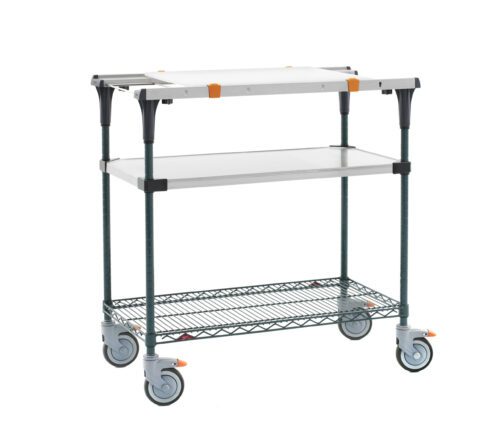 zzsznlkhdhdjq2jweuyk0kb0flmf73cp.jpg The Metro MS1836-FSNK-PK1 PrepMate MultiStation 36 Prep Station includes a solid stainless steel top shelf and a Metroseal green epoxy wire bottom shelf with stainless steel posts. Its dark green frame and gray wheels enhance mobility and stability.