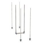 The Metro LBTM24S features slender stainless steel rods with hooks at varying heights, mounted on a base for a modern and airy design. Circular hooks complement the sleek structure, embodying contemporary qwikTRAK™ influences.