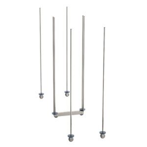 The Metro LBTM24S features slender stainless steel rods with hooks at varying heights, mounted on a base for a modern and airy design. Circular hooks complement the sleek structure, embodying contemporary qwikTRAK™ influences.