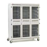 The Metro SXRT76MXD1 Starsys XD Extra Deep Mobile Supply Cabinet is a triple-wide, non-locking unit on wheels with clear doors and multiple shelves for efficient medical supply organization.