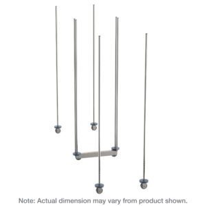 A set of vertical metal rods of varying heights with blue circular bases and tops, arranged randomly, resembling the Metro LBTM21C qwikTRAK Double Deep Mobile Unit Kit for 21 Wide Super Erecta Wire Shelving, Chrome. Dimensions might differ from the product shown.